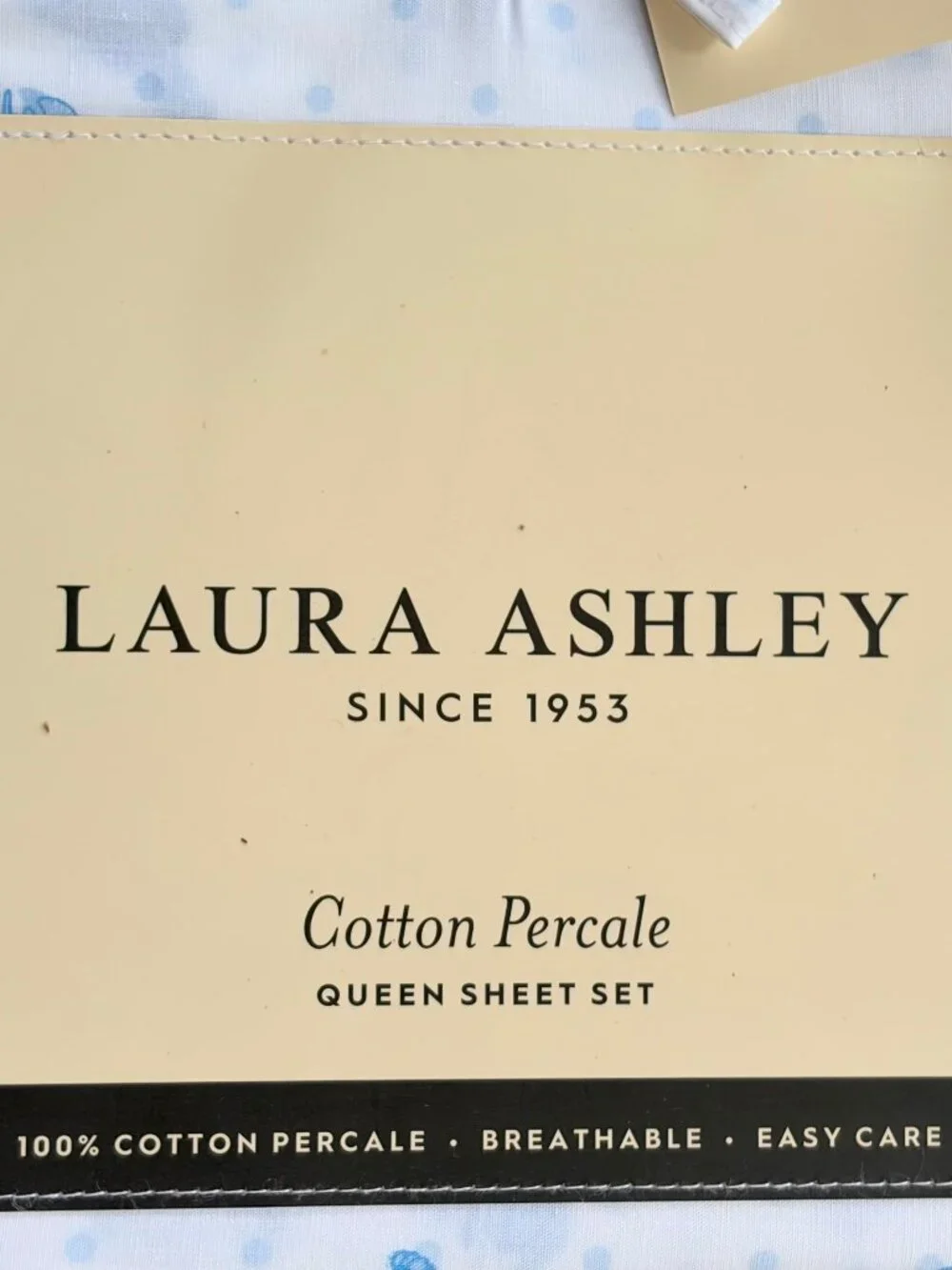 Laura Ashley Queen Size Blue Lobster Cotton Sheet Set crisp cotton percale